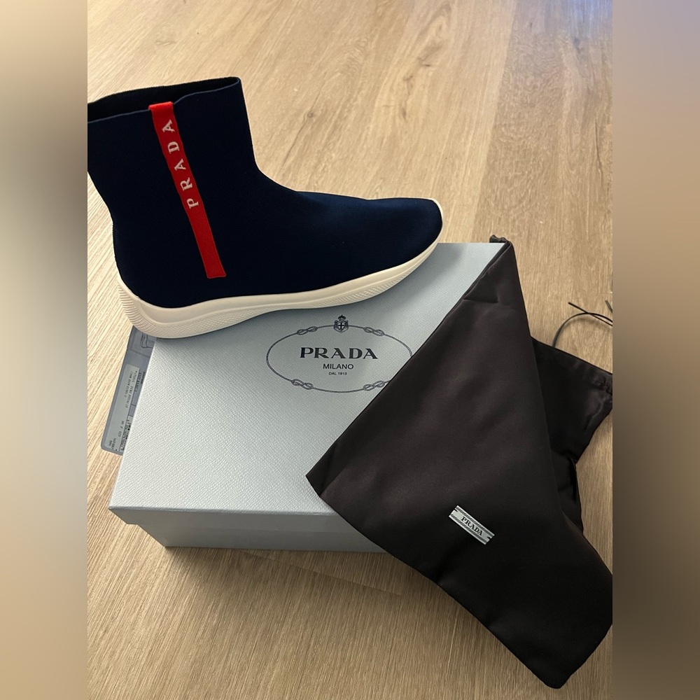 Prada Sport sock sneakers size 10 in blue. Never worn!